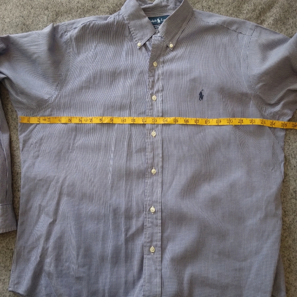 Ralph Lauren Size 16.5 Gingham Blue Checkered Men's Button Down Dress Shirt - Picture 4 of 5